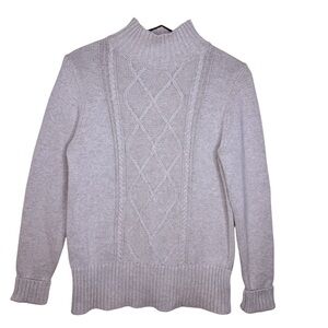 J. CREW Cable Knit Cotton Turtleneck Sweater Size Medium in Pale Gray
